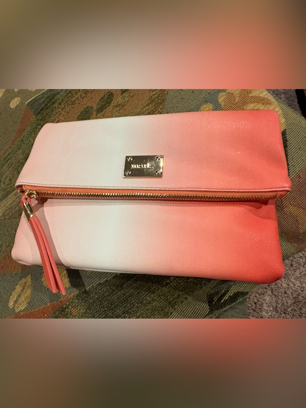 Fold-Over Coral Ombre Clutch with Gold Plate